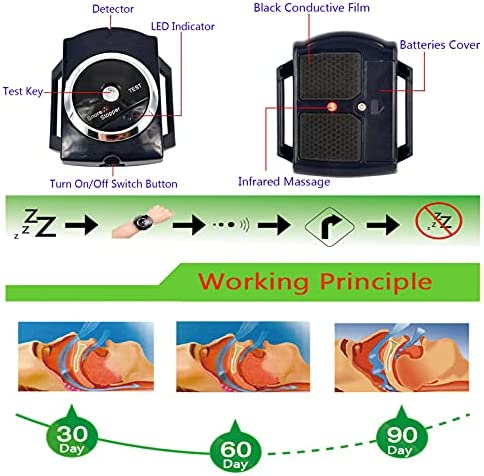 YUERWOVER Infrared Anti Snoring Bracelet Devices Sleep Connection Snore Stopper Wristband Intelligent Snoring Solution Good Sleep Aid Retainer for Men and Women with Battery