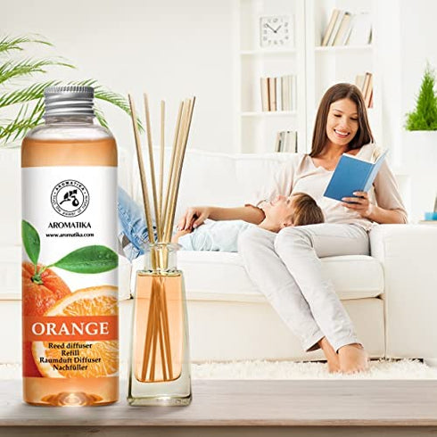 Orange Reed Diffuser Refill 6.8 Fl Oz - Room Fragrance Diffuser w/ Natural Essential Orange Oil - Best for Aromatherapy - Reed Diffuser Oil Refill Orange - Home - Office - Restaurant - Boutique