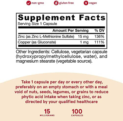 Jarrow Formulas, Zinc Balance Capsules, 15 mg, 100 Count