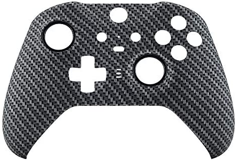 eXtremeRate Black Silver Carbon Fiber Faceplate Cover, Soft Touch Front Housing Shell Case Replacement Kit for Xbox One Elite Series 2, Xbox Elite 2 Core Controller Model 1797 - Accent Rings Included