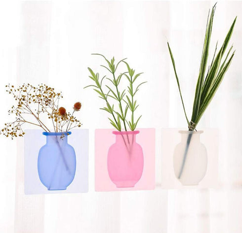 Magic Silicone Vase, Removable Silicone Flower Vase, Reusable Wall-Mounted Sticky Flower Vase, Self-Adhesive Bouquet Plant Storage Decor for Wall, Glass, Window, Fridge, Bathroom(6Pcs White)