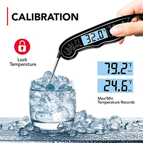 TEMOLA Meat Thermometer, Instant Read Food Thermometer with LCD Backlight Calibration, Waterproof Ultra Fast Digital Cooking Thermometer for Candy Deep Fry Liquids Beef Kitchen Baking Smoker Grill BBQ