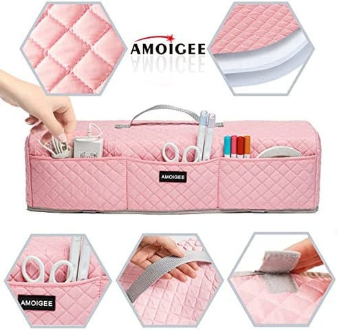 AMOIGEE Padded Dust Cover Compatible with Cricut Maker, Cricut Maker 3, Explore Air 2, Cricut Explore 3 Machine, with Pockets for Cricut Accessories(Pink)