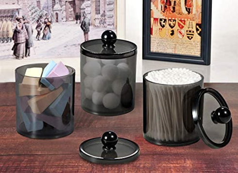 SheeChung 15-ounce Small Clear Plastic Apothecary Jar - Qtip Dispenser Holder Bathroom Vanity Storage Canister Acrylic Jar for Cotton Ball,Cotton Swab,Q-tips,Cotton Rounds | 2 Pack (Black)