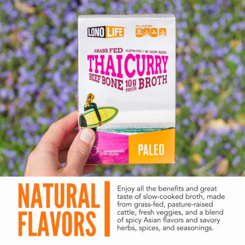 LonoLife - Thai Curry Beef Bone Broth Sticks - 10g Collagen Protein - Grass-Fed, Gluten-Free - Keto & Paleo Friendly - Portable Individual Packets - 4 count
