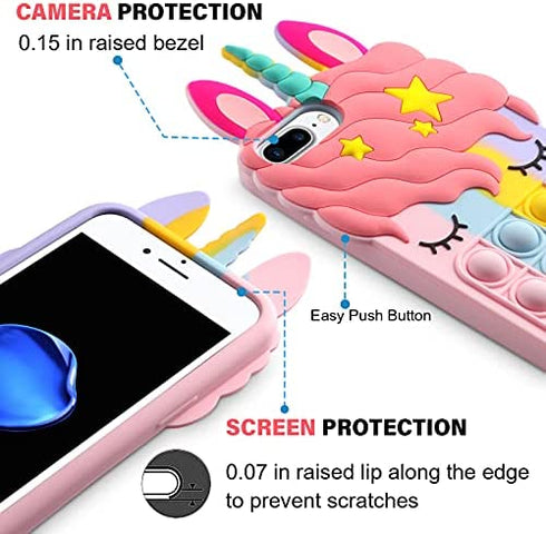 HoneyAKE Fidget Toys Phone Case for iPhone 8 Plus Case iPhone 7 Plus Case Bubble Protect Soft Silicone Shockproof Stress Reliever Pop Phone Cover Women Girls for iPhone 6s Plus 7 Plus 8 Plus, Rainbow