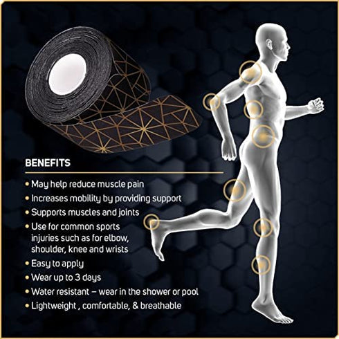 Care Science Waterproof Kinesiology Tape, 40 ct Precut Strips (2 Rolls), Copper Infused | Water Resistant Strips, Elastic Athletic Tape for Sports & Weightlifting, Muscle Strain Relief & Joint Support