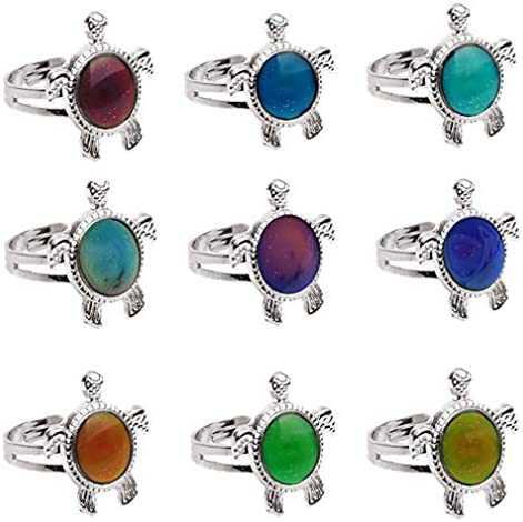 Viseaga Childrens Mood Ring Jewelry,Kids Adjustable Mood Ring Set,2 Pcs Turtle & Heart Color Changing Child Mood Ring Adjustable Mood Rings for Girls
