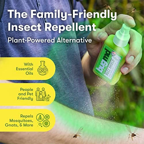 BugMD Buzz Shield - Mosquito Repellent Outdoor Spray for Body, Insect Repellent, Tick Repellent for People, DEET Free Bug Spray, Mosquito Repellent Spray, Bug Spray for Kids