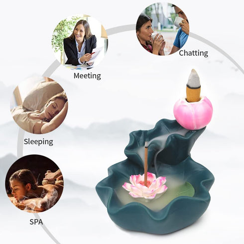prosfalt Ceramics Waterfall Backflow Incense Holder Burner,Incense Seat with 50 Backflow Incense Cones+35 Incense Sticks Aromatherapy Home Decor Can Anxiety Relief Pressure -Blue