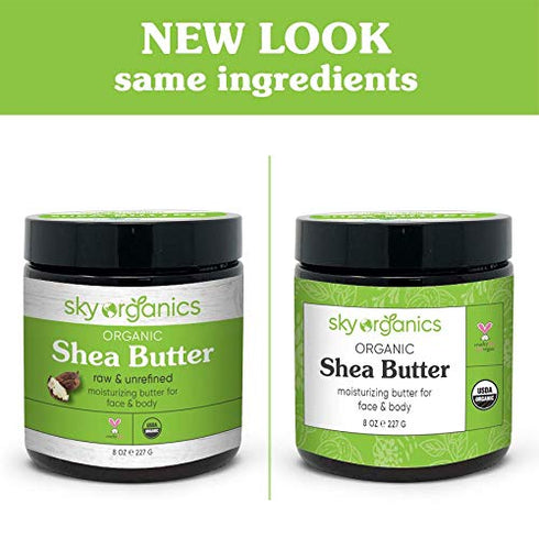 Sky Organics Organic Shea Butter for Body & Face USDA Certified Organic 100% Raw & Unrefined to Soften, Smooth & Boost Radiance, 8 Oz.