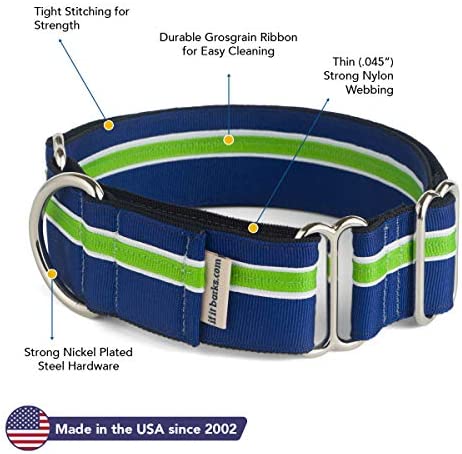 If It Barks - 1.5" Martingale Collar for Dogs - Adjustable - Nylon - Strong and Comfy - Ideal for Training - Made in USA - Large Finley