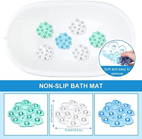 Riakrum 12 Counts Pebble Bath Treads Bathtub Non Slip Stickers Pebble Bath Mat Non Slip Bath Tub and Shower Mat with Suction Cups, Machine Washable