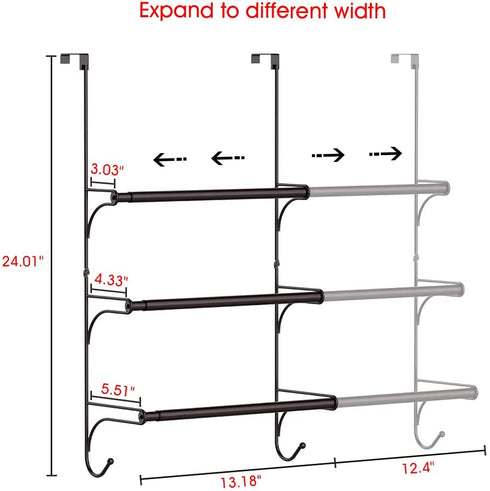 Auledio Adjustable Over The Door Triple Bathroom Towel Holder Rack with Hooks,Bronze