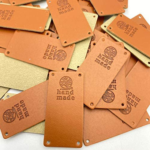 Wenplus 40 Pcs PU Leather Label Handmade Tag Label Handmade Embossed Tag Embellishment Knit DIY Apparel Accessories for Jeans Bags Shoes Hat -Yarn Ball