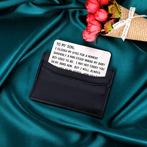 Son Wallet Insert Card Christmas Birthday Gifts for Sons Teen Boy Graduation Gifts from Mom To My Son Adult Gifts for Him Men Stepson Deployment Valentine Present Stocking Stuffer from Step Mom