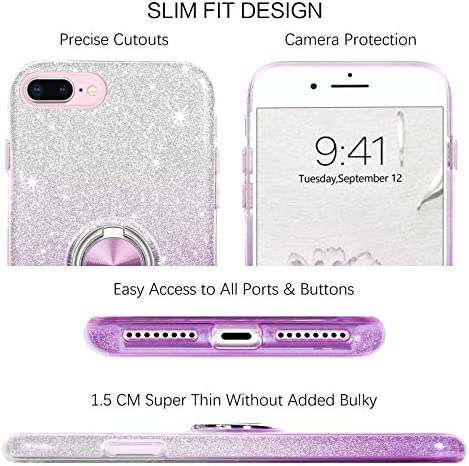 BENTOBEN iPhone 8 Plus Case, iPhone 7 Plus Case, Sparkly Glitter Slim Phone Case with 360° Ring Holder Kickstand Car Mount Supported Dual Layer Protective Cover for iPhone 8 Plus/iPhone 7 Plus, Purple