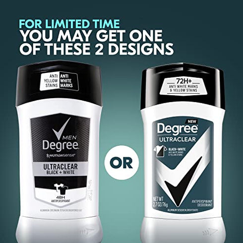 Degree Men UltraClear Antiperspirant Deodorant 72-Hour Sweat and Odor Protection Black + White Antiperspirant For Men With MotionSense Technology 2.7 oz