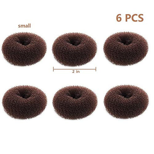 Extra Small Hair Bun Maker for Kids, 6 PCS Chignon Hair Donut Sock Bun Form for Girls, Mini Hair Doughnut Shaper for Short and Thin Hair (Small Size 2 Inch, Dark Brown)