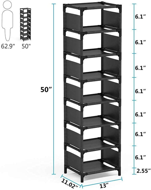 8 Tiers Vertical Shoe Rack , Narrow Shoe Shelf Space Saving Shoe Organizer for Entryway Door