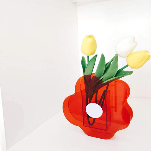 Flushbay Acrylic Flower Vase Ins Style Floral Arrangement Vases Red Flower Floral Vases and Containers for Wedding Centerpieces, Home Decorations, Office Ornaments (Red)
