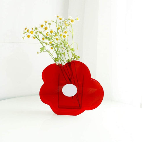 Flushbay Acrylic Flower Vase Ins Style Floral Arrangement Vases Red Flower Floral Vases and Containers for Wedding Centerpieces, Home Decorations, Office Ornaments (Red)