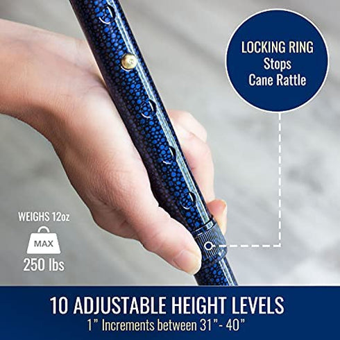 DMI Lightweight Aluminum Adjustable Walking Cane with Derby-Top Handle for Men and Women, FSA HSA Eligible