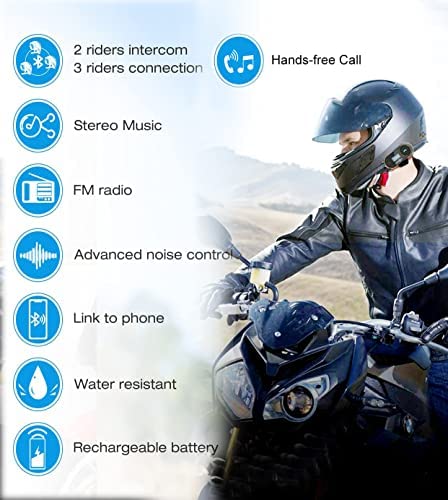 FreedConn Motorcycle Helmet Bluetooth Intercom Kit, TCOM-SC Motorbike Helmet Intercom Interphone Headset, for 2 or 3 Riders, LCD Screen/FM Radio/Mobile phone/MP3/GPS Connective/Range 800m(1 Pack)