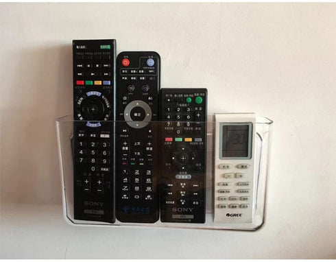 BUTEFO 2 Pack Wall Mount Remote Control Holder Media Organizer Storage Box Plastic Stationery Storage Box for Books Pencils Pens Acrylic Transparent Holder( Large 8.7x4.7inch )