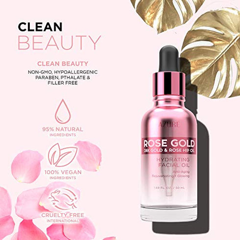 AZURE Rose Gold Hydrating Facial Oil - Anti Aging, Lifting & Firming | Reduces Appearance Of Wrinkles & Fine Lines | Calms & Revitalizes Skin | Made in Korea - 50mL / 1.69 fl.oz.