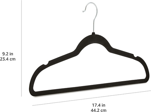 Amazon Basics Slim, Velvet, Non-Slip Suit Clothes Hangers, Black/Silver - Pack of 30