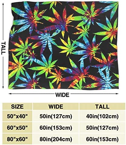 Super Soft Sherpa Plus Velvet Throw Wrap Cover Wrap Sheet for Sofa Couch Winter/Autumn, Tie Dye Cannabis Weed Leaves Queen Size Camping Blankets Throw Wearable Blankets