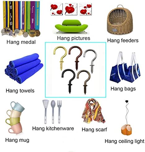 IDEALSV 100 Pcs Cup Hooks 7/8 Inch Screw Ceiling Hooks Christmas Lights Hooks Patio Hanging Hooks Jewelry Hooks 5 Colors Gold,Bronze,Black,Antique Copper,Silver