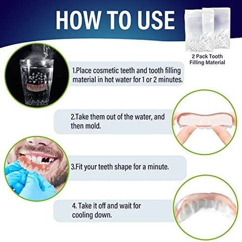 FCcassiel Fake Teeth, Cosmetic Teeth, Comfort Upper and Lower jaw Denture, Protect Your Teeth, Regain Confident Smile, Veneer Dentures for Women and Men
