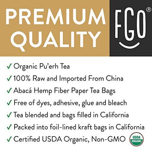 Organic Pu'erh Tea Bags | 20 Tea Bags | Eco-Conscious Tea Bags in Kraft Bag | by FGO
