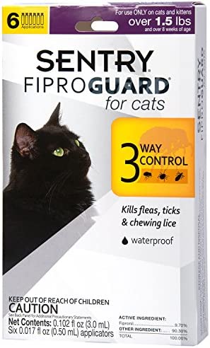 SENTRY Fiproguard for Cats, Flea and Tick Prevention for Cats (1.5 Pounds and Over), Includes 6 Month Supply of Topical Flea Treatments
