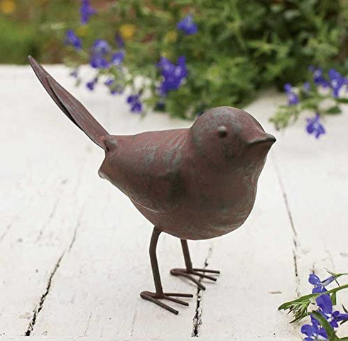 Colonial Tin Works Decorative Small Cute Songbird Song Bird Statue Figurine Home Décor, 5.5" x 4" x 2", Rust/Brown