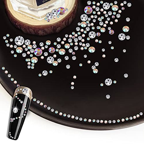 Canvalite 1500PCS Rhinestones in 6 Sizes Flat Back Gems, Crystal AB Rhinestones Nail Art Gems with Pick Up Tweezers and Rhinestone Picker Dotting Pen, Nail Art Tools for Nails, Clothes, Face, Craft