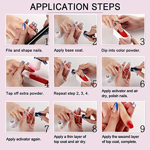 Aikker Dip Powder Gel Liquid Set 7pcs Base Top Coat Activator Dipping Powder Tools Kit with Recycling Tray Nail Brush File AK19