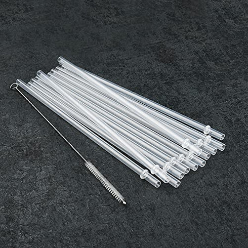 ALINK 12-Pack Reusable Plastic Clear Straws, 13 inch Extra Long Tumbler Straws for 1 Gallon, 64/32 oz Water Bottles, Plus Cleaning Brush