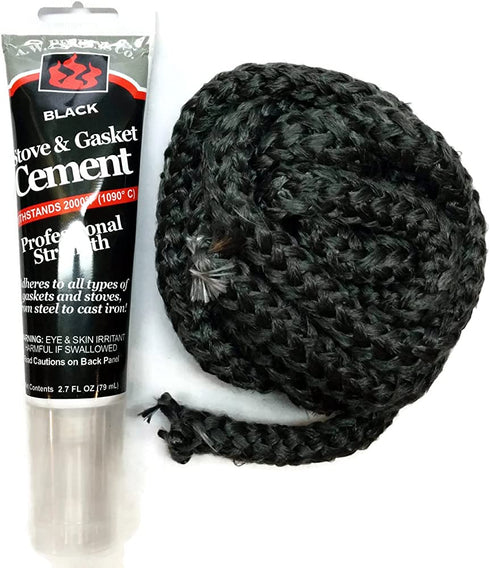 Midwest Hearth Wood Stove Replacement Gasket Kit for Woodburning Stoves - Graphite Impregnated Fiberglass Gaskets and Adhesive (1/2" x 84" Rope)