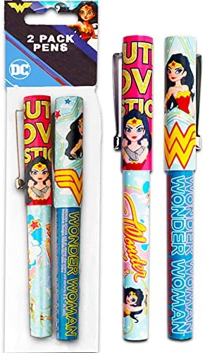 Wonder Woman Gel Pens Set -- 4 Deluxe Wonder Woman Pens with Comfort Grip (Wonder Woman Office Supplies, School Supplies)