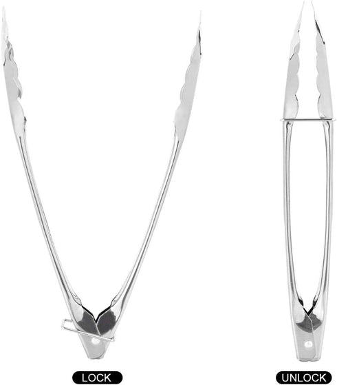 Emoly 6 Pack Stainless Steel Serving Tongs Metal Cooking Tongs with Scalloped Gripping Edge Kitchen Tongs for Serving Appetizers, Desserts, Salads, Barbecue and Cooking (9-Inch, Silver)