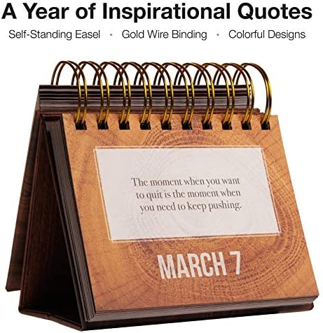 Motivational & Inspirational Perpetual Daily Flip Calendar with Self-Standing Easel (Woodgrain)
