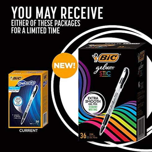 BIC Gel-ocity Smooth Stic Gel Pen, Fine Point (0.5mm), Black Ink, 36-Count, Vibrant and Smooth Gel Ink
