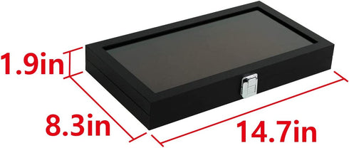 JackCubeDesign Jewelry Ring Display Organizer Storage Box Case Tray Holder with 72 Slot Ring Display(Black, Inside Brown Velvet, 14.7 x 8.3 x 1.97 inches)-:MK248B