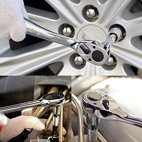 Keenso 14 inch Mini Socket Ratchet and Bit Driver MultiTool Screwdriver Hex Torque Wrench 72Tooth Reversible Drive Ratchets with Bit Driver (107mm)