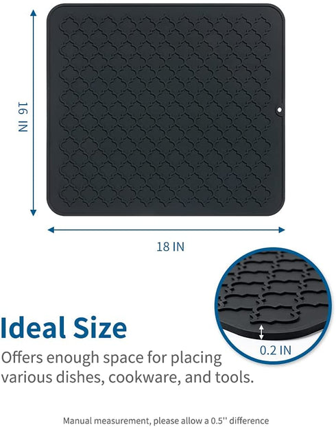 Dish Drying Mats for Kitchen Counter Heat Resistant Mat (16" x 18, BLACK)