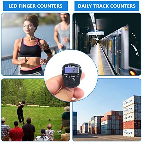 CG LED Finger Tally Counter, 5-Pack Digital Electronic Tasbeeh Counters, Lap Track Handheld Clicker with Ring, Re-settable Digits Display for People Muslims, by Black White Red Orange Blue Five colors