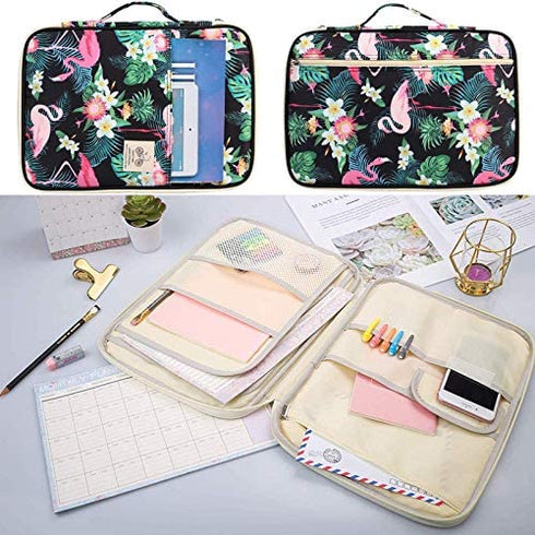 JAKAGO Travel Portfolio Organizer Waterproof A4 Document Bag Multifunctional Travel Note Pouch Zippered Carrying Case for Notebook, Ipad, Journals, Sketch Books (Flamingo)